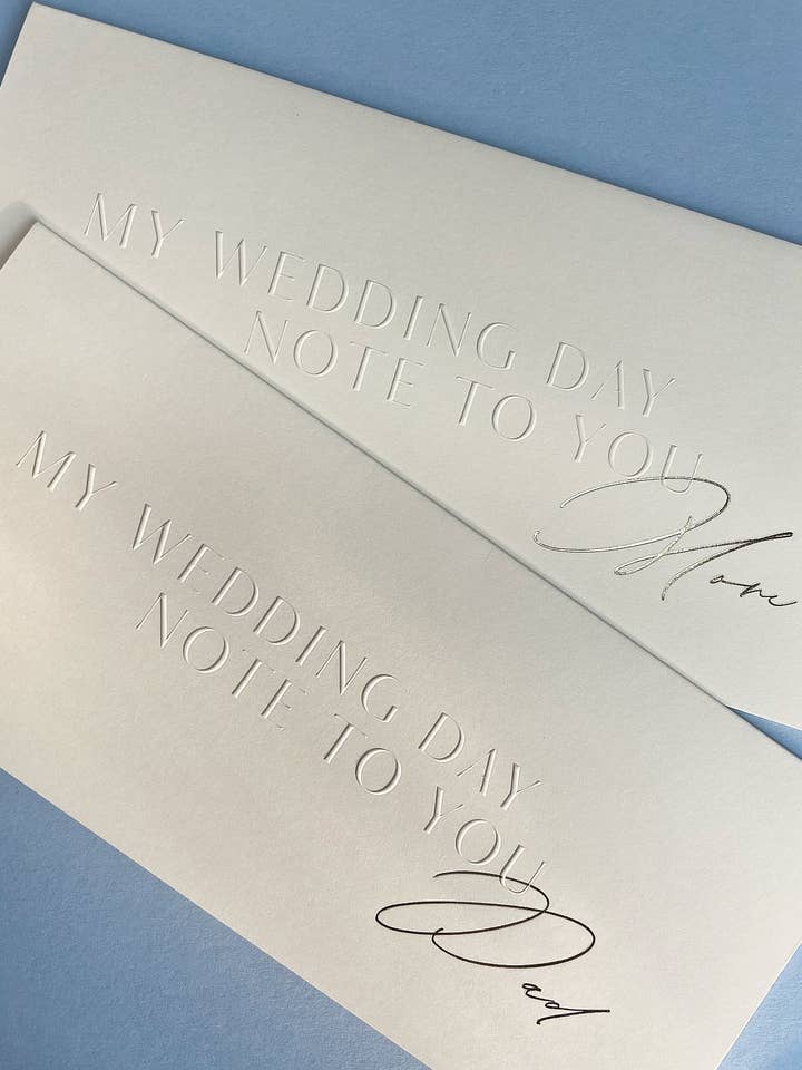 Biglietto per appunti goffrato per il giorno del matrimonio dei genitori - Set di 2 per la vendita all'ingrosso da parte di Sole Paper Co., LLC