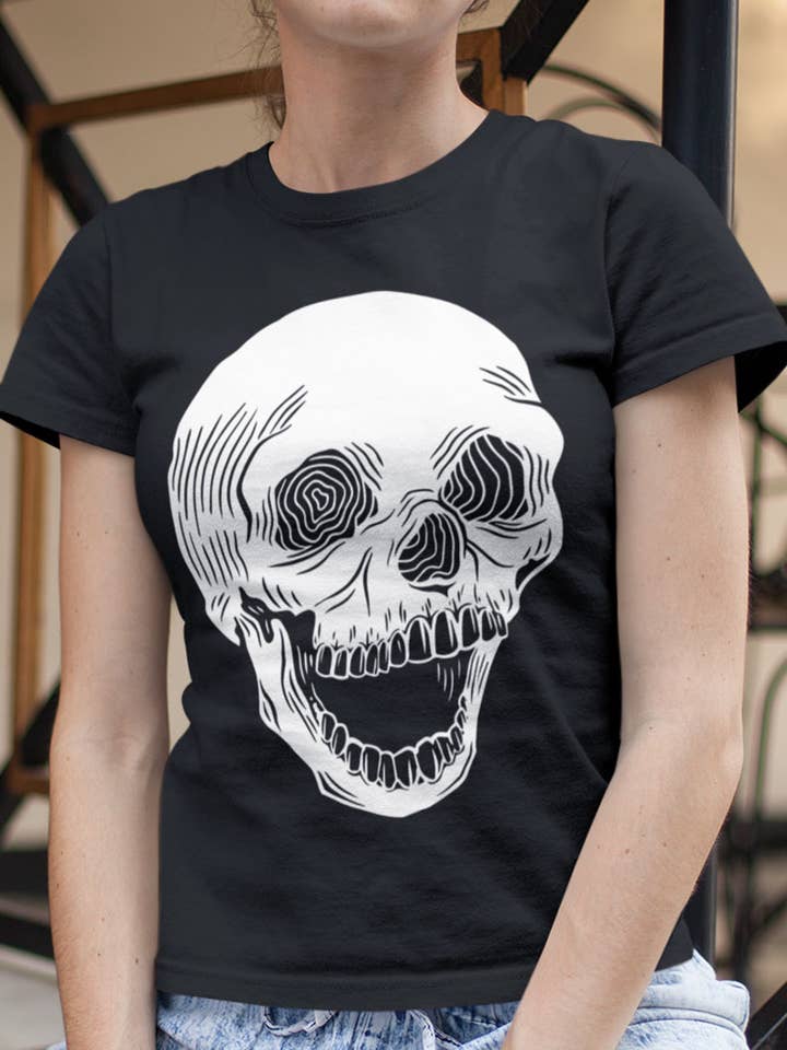 X-ray Vision Skull T-Shirt (weiße auf schwarze Variante) für den Großhandel von XRAEART Clothing Co