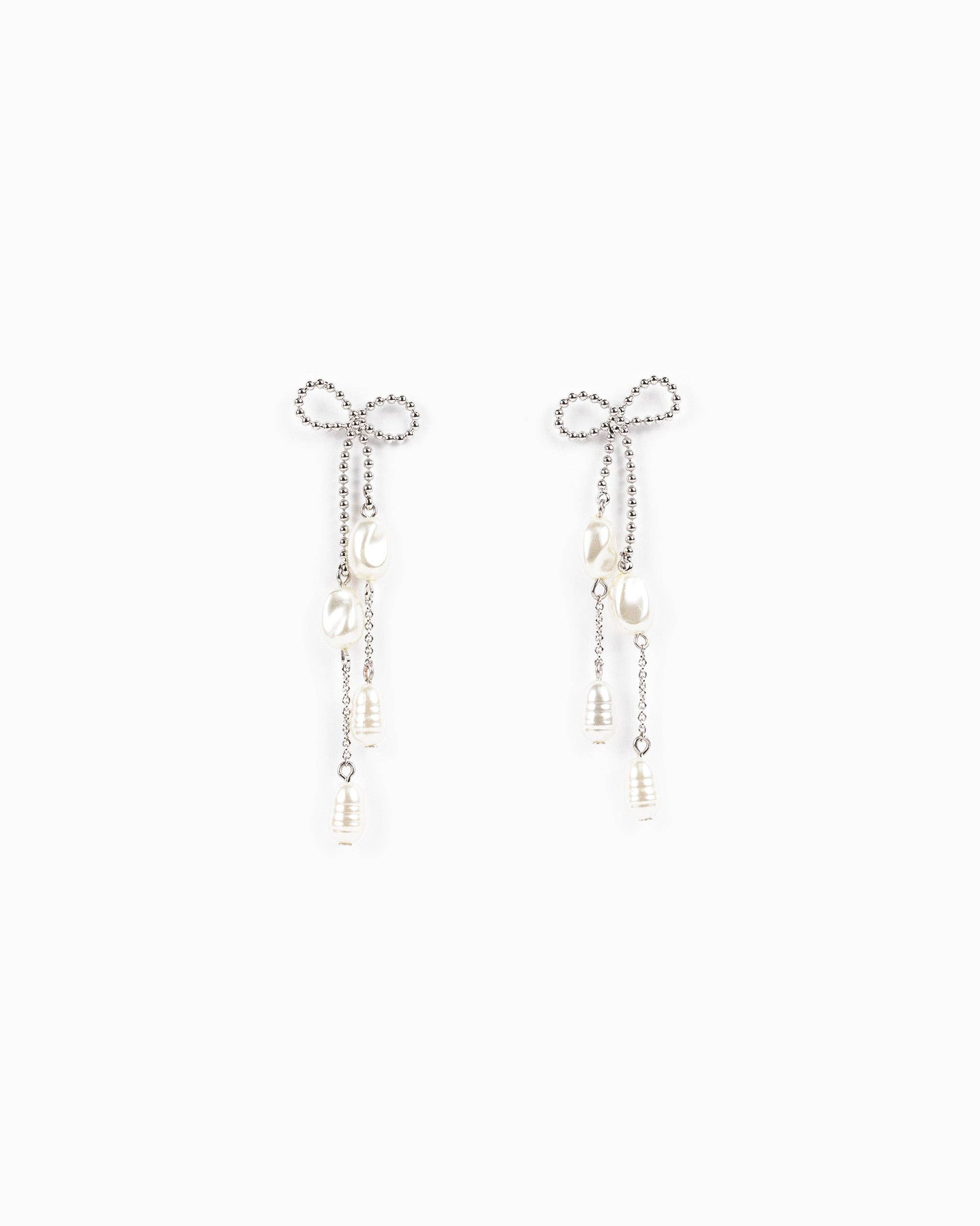 Sessori - Wholesale Dangle Earrings - Long Bow Pearl Deco Drop Earrings0