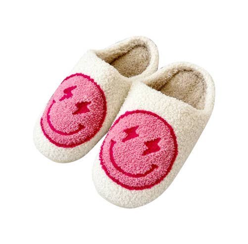 Malibu Sugar - Wholesale Slippers - Women's - Happy Face Slippers w/Lightning Bolt Eyes as Christmas Gift2