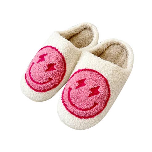 Malibu Sugar - Wholesale Slippers - Women's - Happy Face Slippers w/Lightning Bolt Eyes as Christmas Gift2