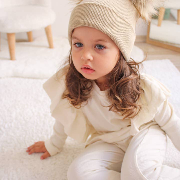 Himmelberg Baby - Wholesale Beanie – Kids - Beige Pom Pom Baby/Kid's Beanie, Newborn to 8 Years, Unisex2