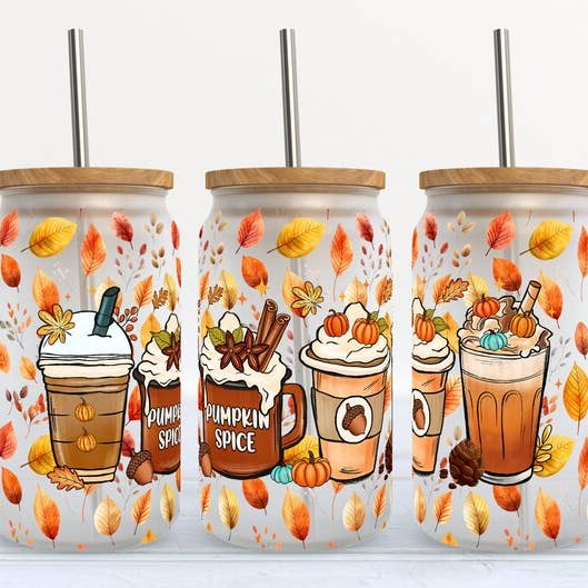 Gobelet en verre Libbey Fall Coffee Autumn Pumpkin Spice 16 oz pour la vente par Kate Haven Glass Tumblers for Every Occasion