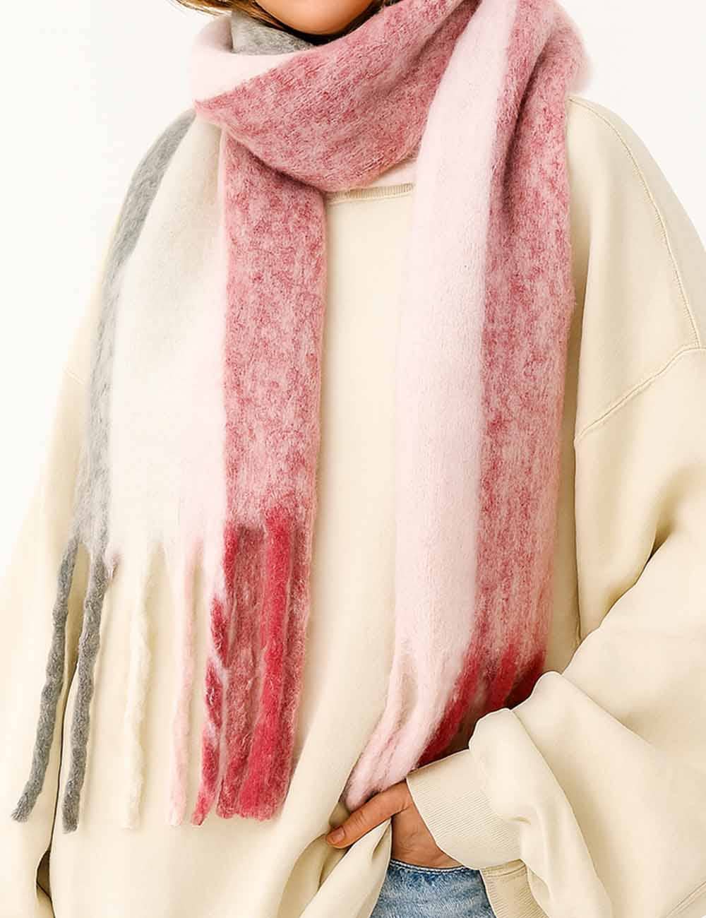 Sweetkama - Wholesale Scarf - Women's - Ladies Color Block Fringe Knit Scarf6