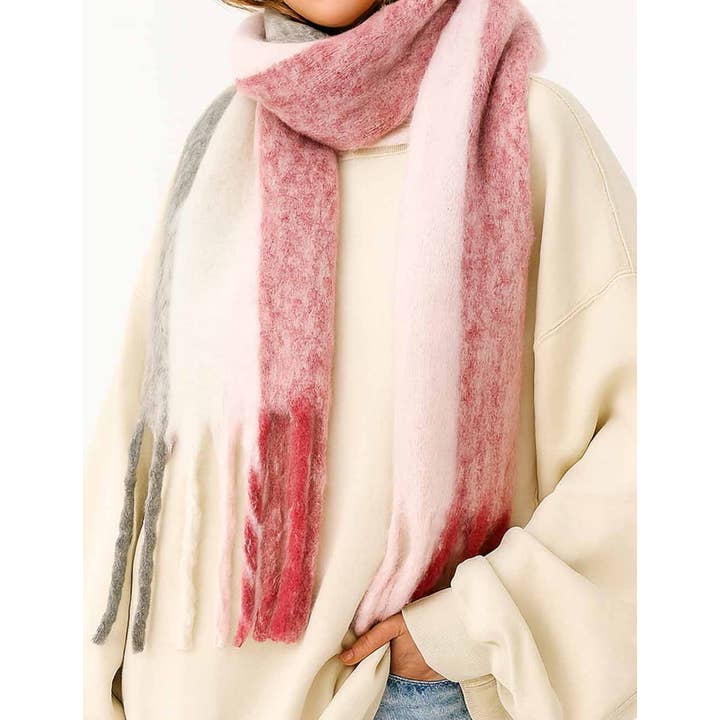 Sweetkama - Wholesale Scarf - Women's - Ladies Color Block Fringe Knit Scarf6