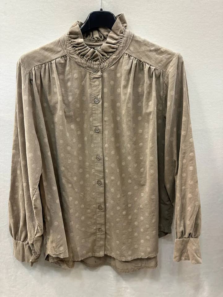 Mimi & Gogo - Wholesale Button Down Shirt - Women's - Velvet Polka Dot Shirt @69017_ChVPois8