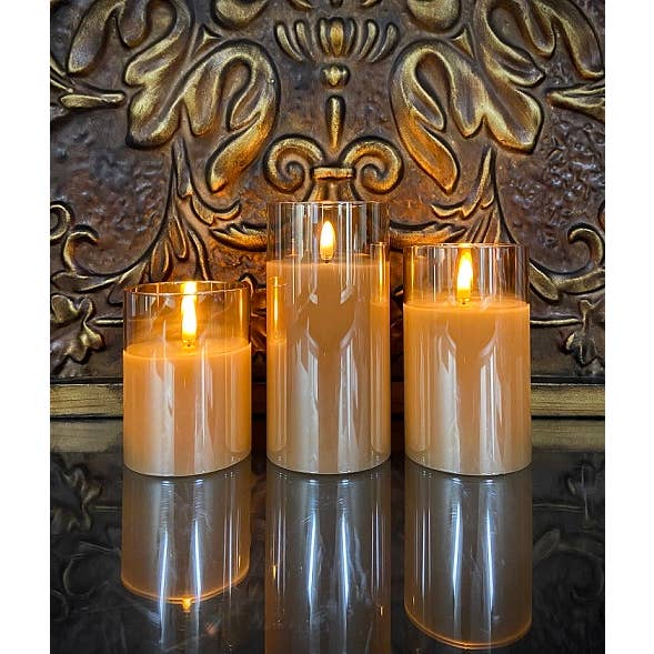 The Light Garden Collection - Wholesale Flameless Candle - 3"D Radiance LED Poured Candles- Champagne Classic Trio S/31