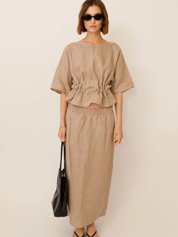 WUESTE - Wholesale Blouse - Women's - Anita Relaxed Linen Top with Belt1