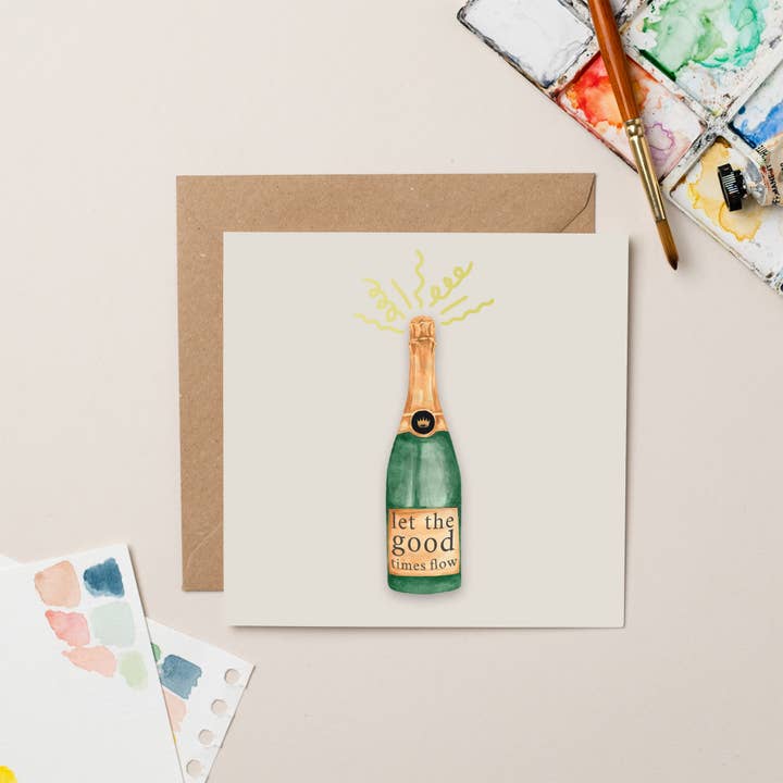 Carte de félicitations Champagne avec feuille d'or pour la vente par lil wabbit