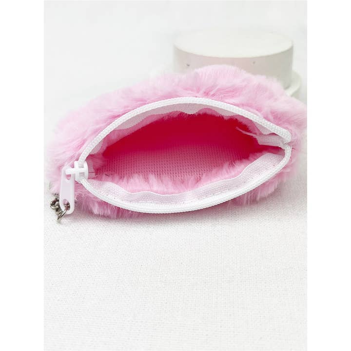 MIX COLOR Faux Fur with Bow Detail Coin Purse with Key Ring for wholesale on Faire6