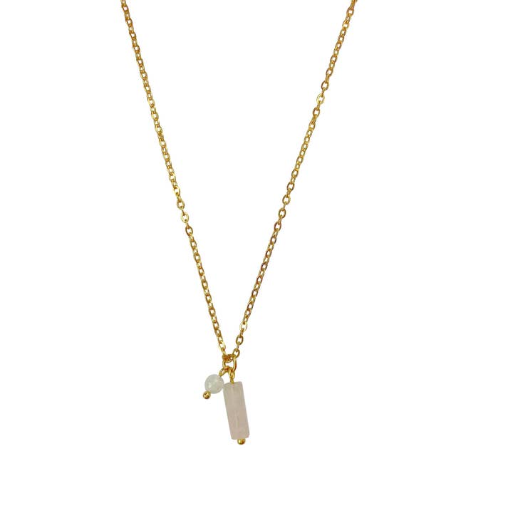 Saint Clairmont – wholesale Y-neck/lariat necklace – Rose Quartz & Moonstone Necklace - Gold