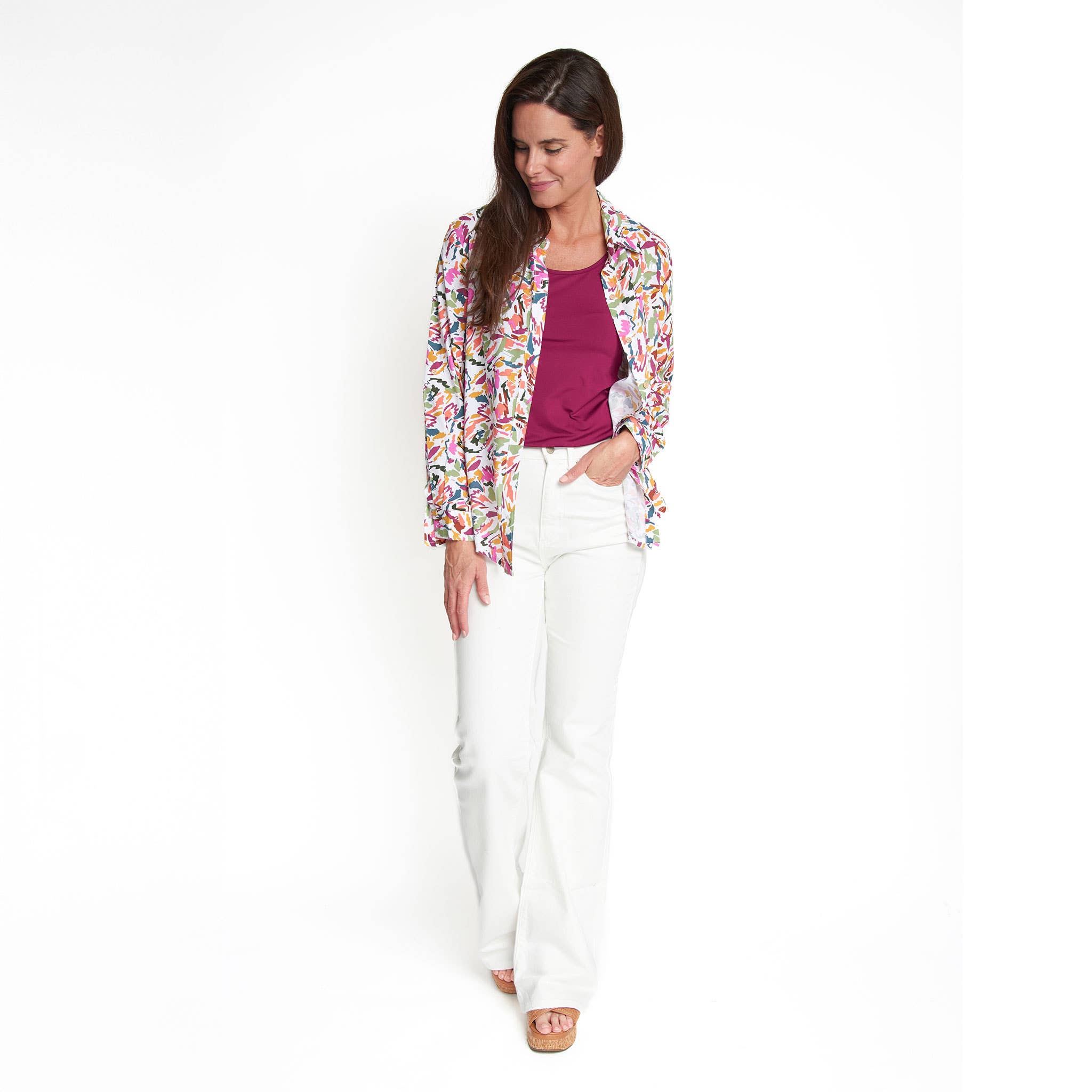 Elsie & Zoey - Vente Chemise à col boutonné – femme - Chemise à manches longues avec col et boutons en haut Alexa10