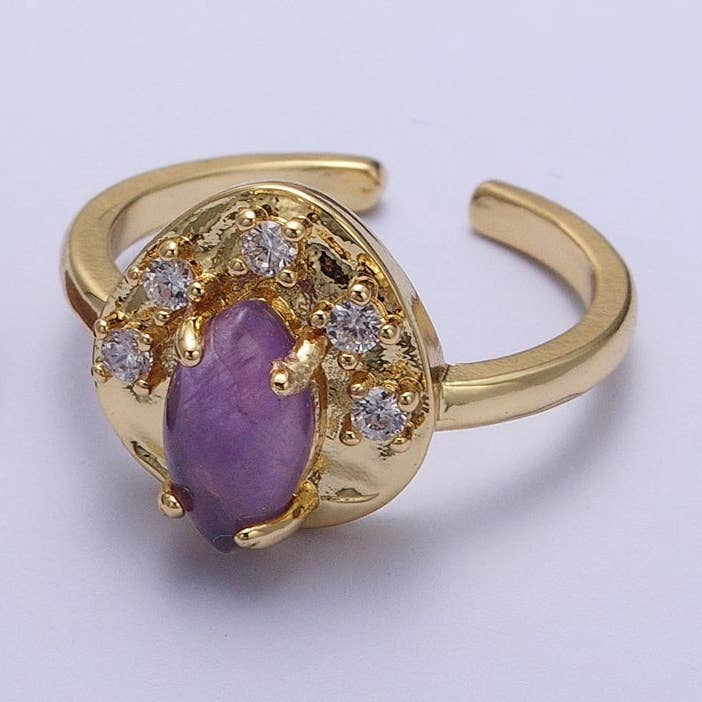 Bague ajustable en zircone cubique martelée dorée avec pierres précieuses naturelles | Y321 Y322 Y323 pour la vente par Aim Eternal