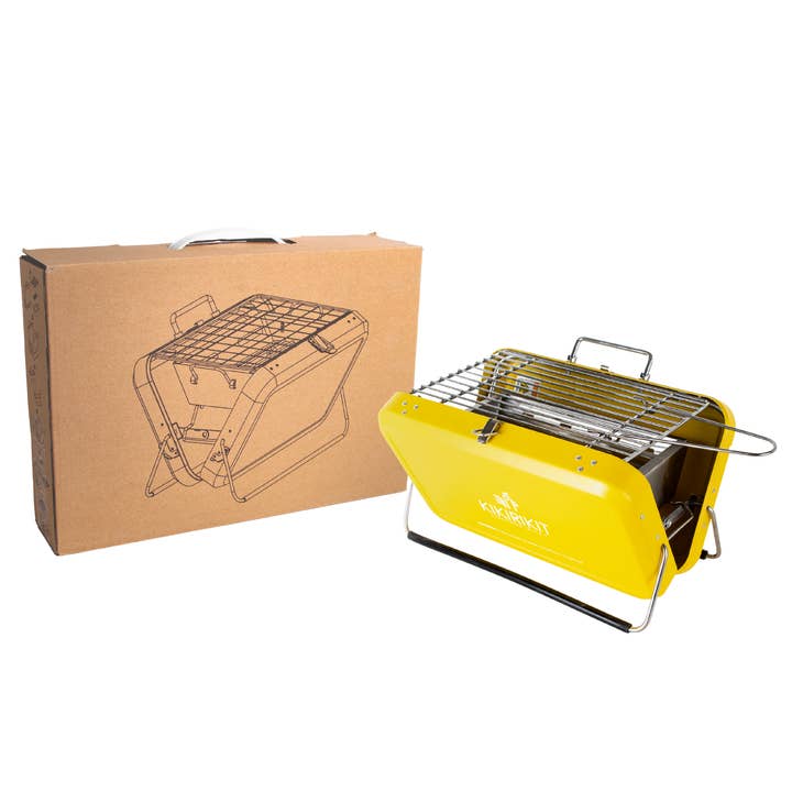 Basic Yellow Foldable Portable Charcoal Barbecue Kit for wholesale by KIKIRIKIT