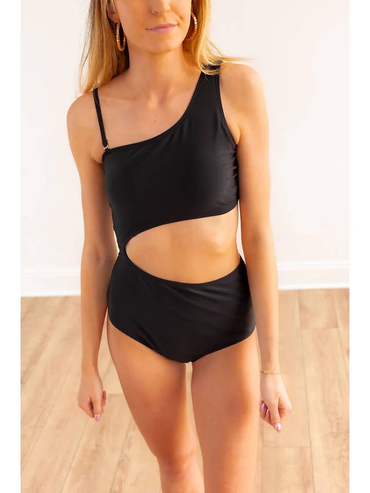 Side Cut One Piece Swim, Black for wholesale on Faire1