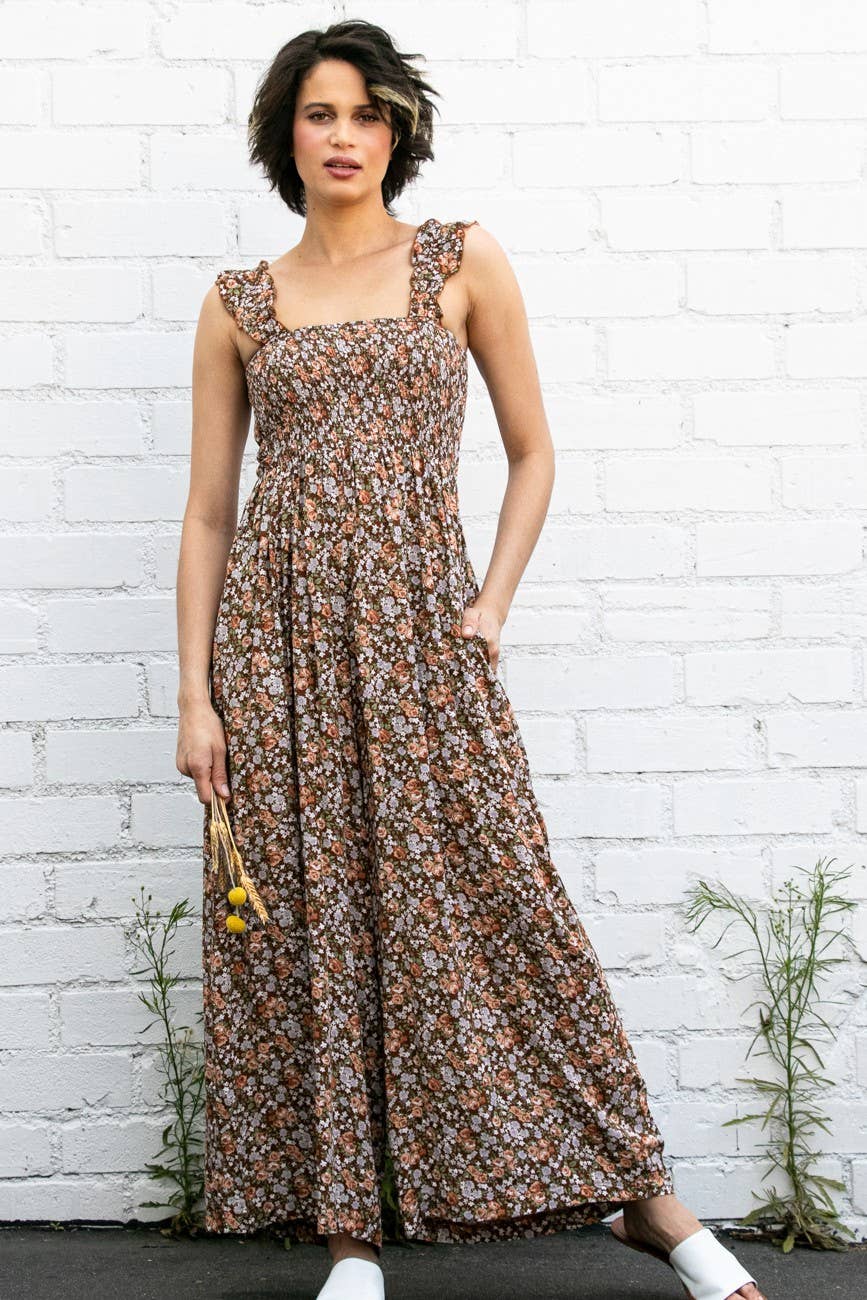 Elloh Collection - Wholesale Jumpsuit - Women's - Super Comfy Ruffle Strap Smocked Floral Jumper Jumpsuit6