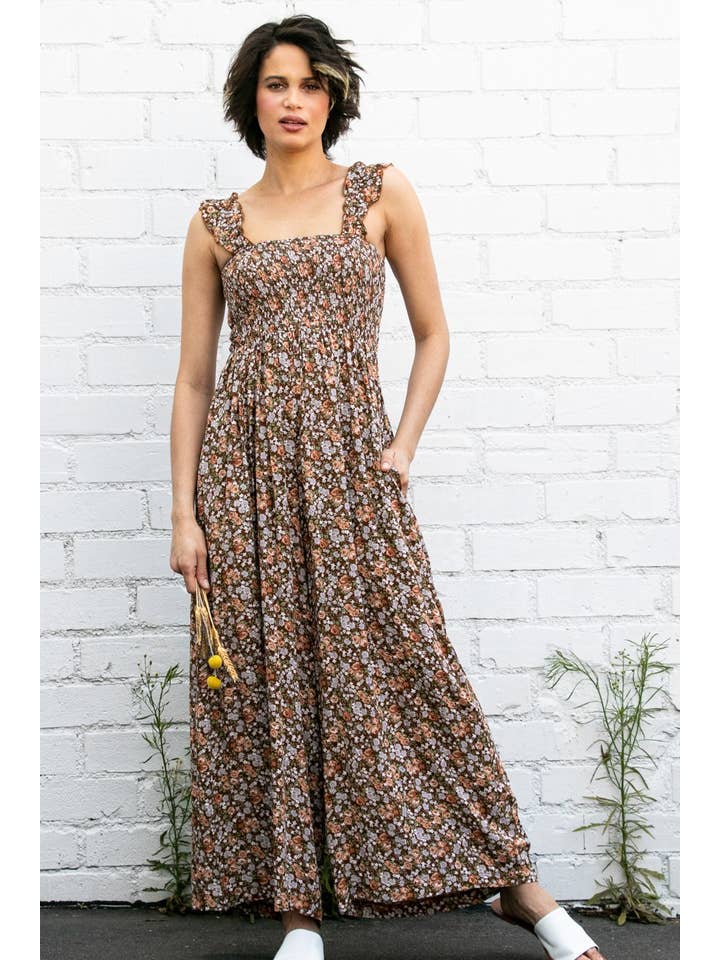 Elloh Collection - Wholesale Jumpsuit - Women's - Super Comfy Ruffle Strap Smocked Floral Jumper Jumpsuit6