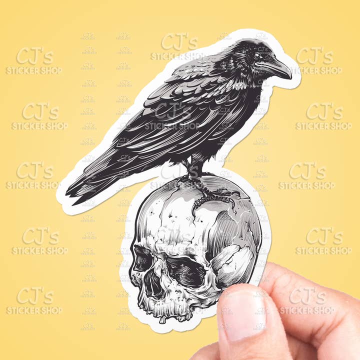 Adesivo in vinile con corvo e teschio per la vendita all'ingrosso da parte di CJ's Sticker Shop