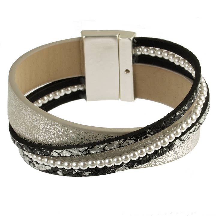Origin Jewelry - Wholesale Bangle Bracelet - Vegan leather bracelet with gold accents
