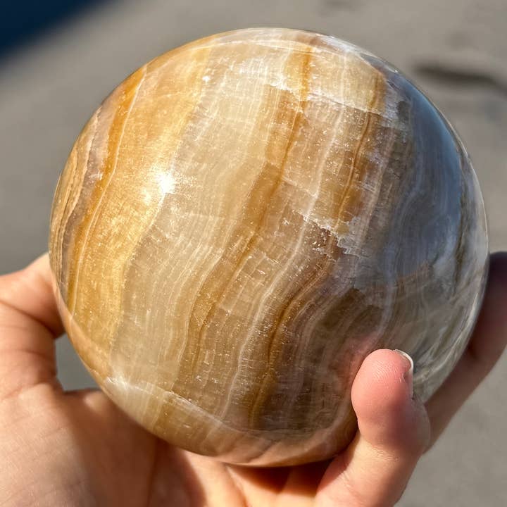 GOLDEN BANDED CALCITE SPHERES 90MM-100MM for wholesale by Metaphysical & Healing Crystals