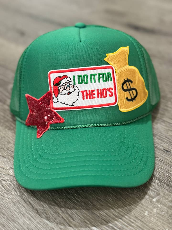 I Do It For The Ho’s Santa Christmas Trucker Hat for wholesale by Patchwrx Customs Hat Bar
