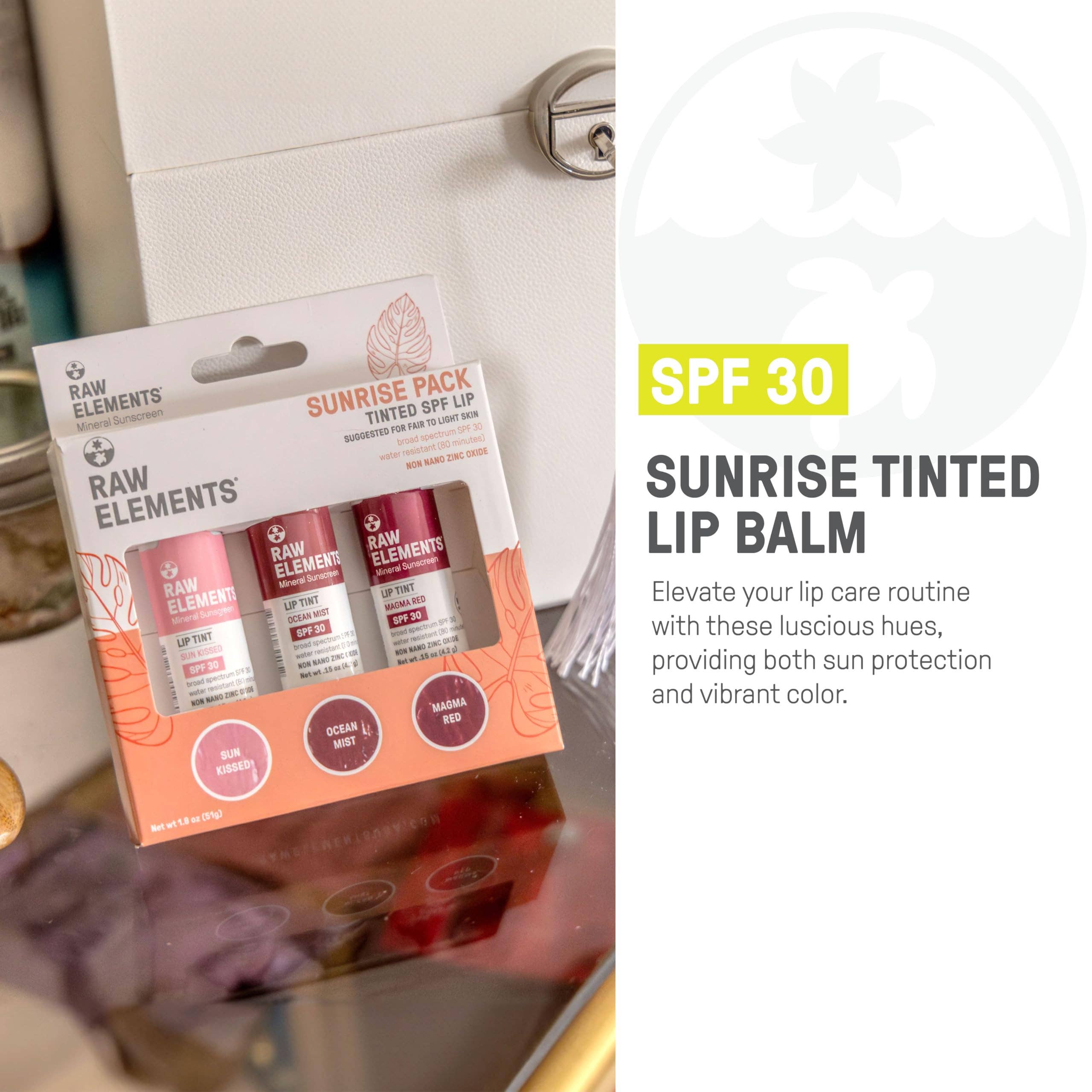 Raw Elements – wholesale Lip Balm – Raw Elements Tinted Lip SPF 30 .15 oz Sunrise Pack1
