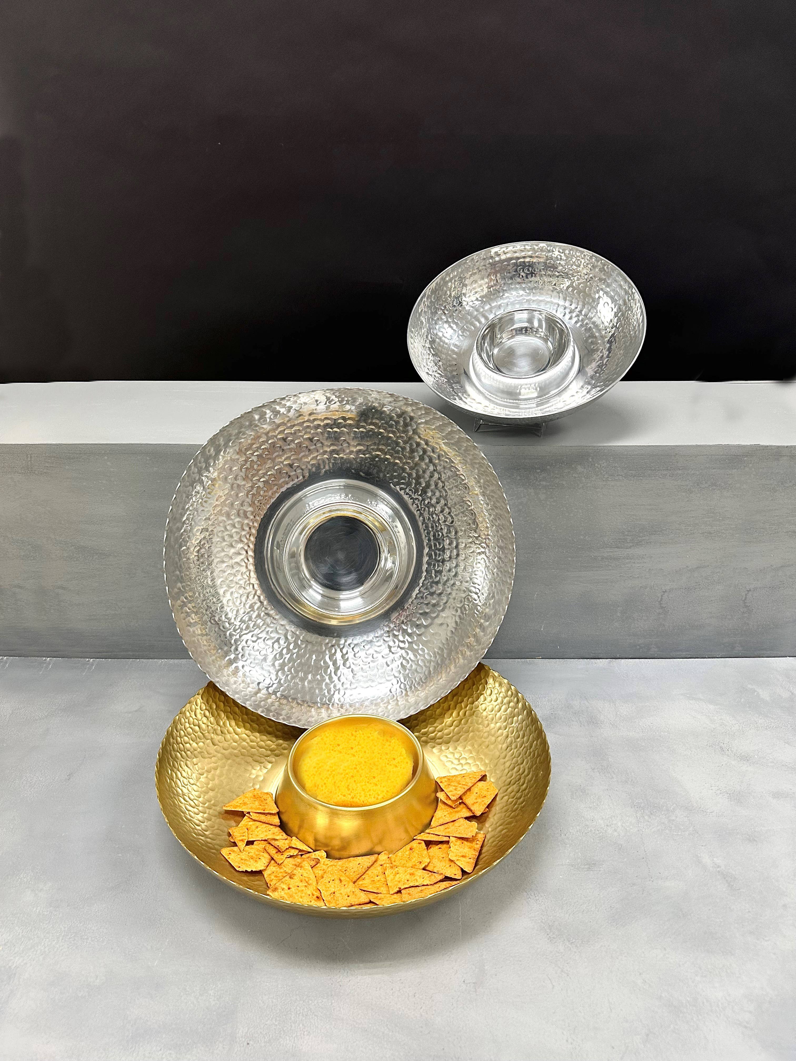 India Handicrafts Inc - Wholesale Condiment/Dip Bowl - Aluminum Chip and Dip Tray2