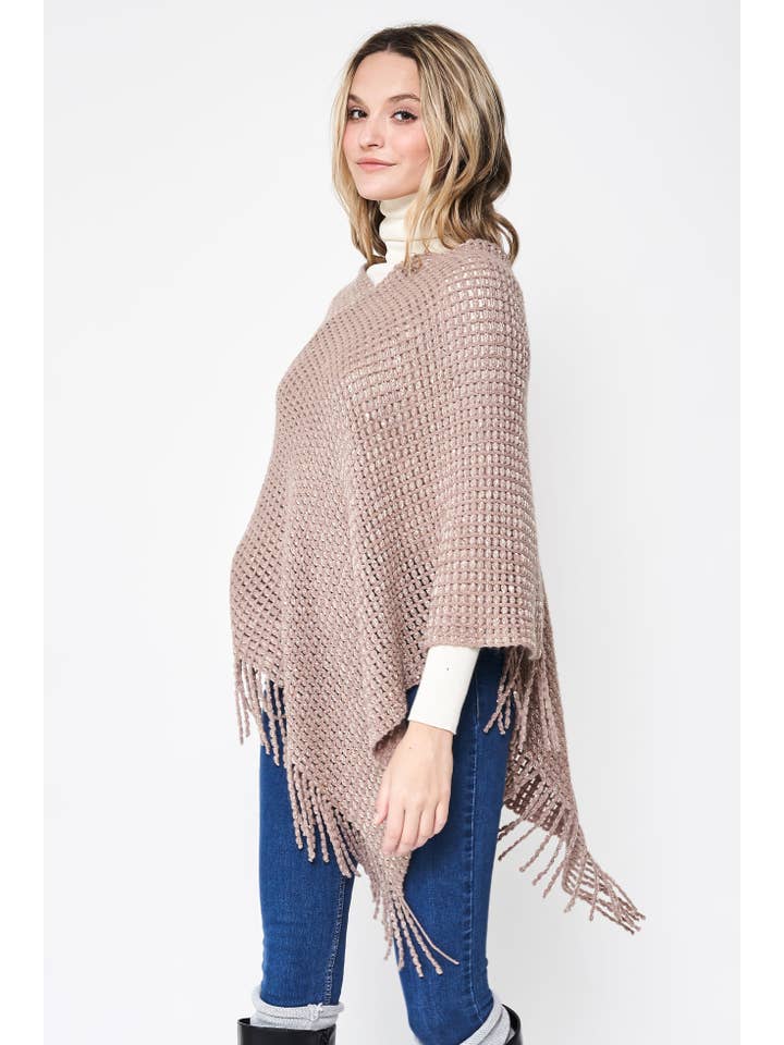 Do Everything In Love® - Wholesale Poncho - Women's - Fringed Solid Knit Poncho