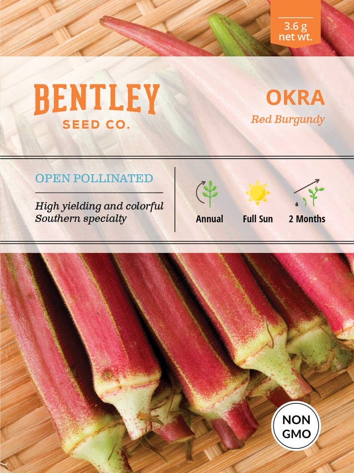 Okra, Red Burgundy Seed Packets for wholesale by Bentley Seed Co.