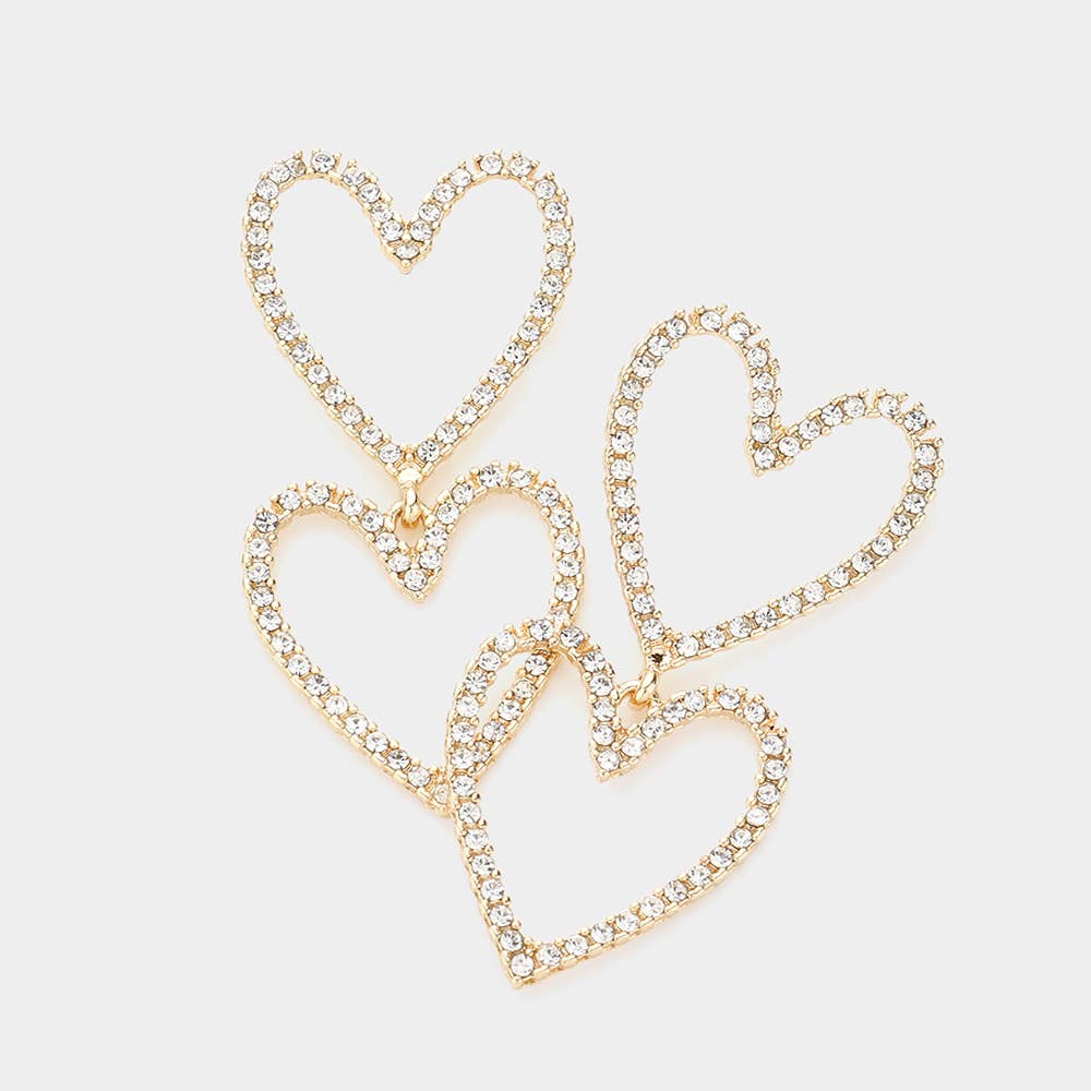 Sensibling Corp. - Vente Boucles d'oreilles pendantes - Boucles d'oreilles pendantes à maillons en cœur ouvert pavées de pierres5