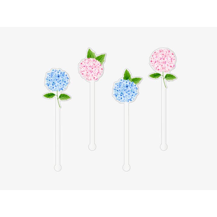 Rosa och blå hortensia akryl drinkpinnar för wholesale av Liesel Anne Studios