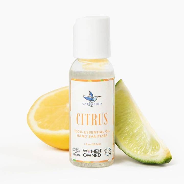 Désinfectant pour les mains aux huiles essentielles, gel 1 oz, parfum d'agrumes pour la vente par CJ Essentials