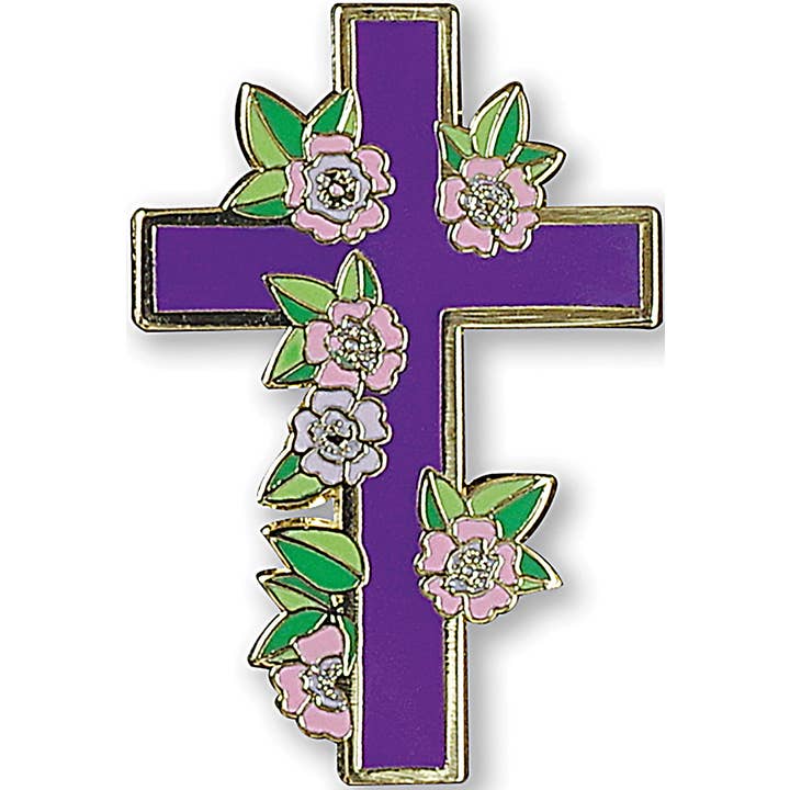 Peter Pauper Press - Wholesale Lapel Pin/Button - Floral Cross Enamel Pin