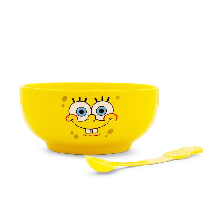 SpongeBob Face Cereal Bowl W/ Color Change Spoon for wholesale by Toynk