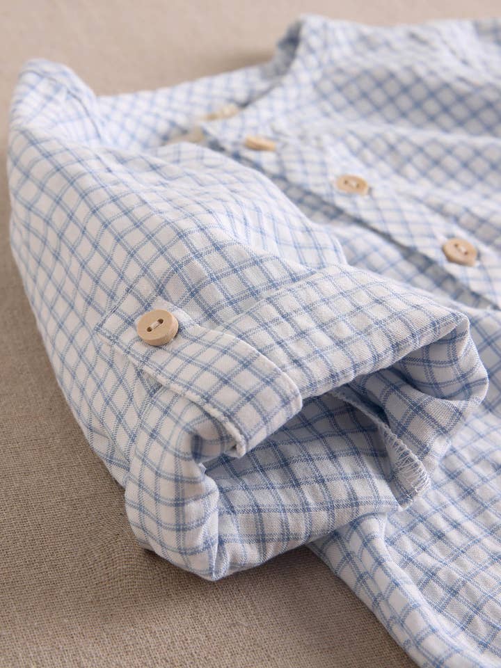 Dadati – wholesale Top & shorts set – Baby – Baby boy set light blue gingham shirt and shorts