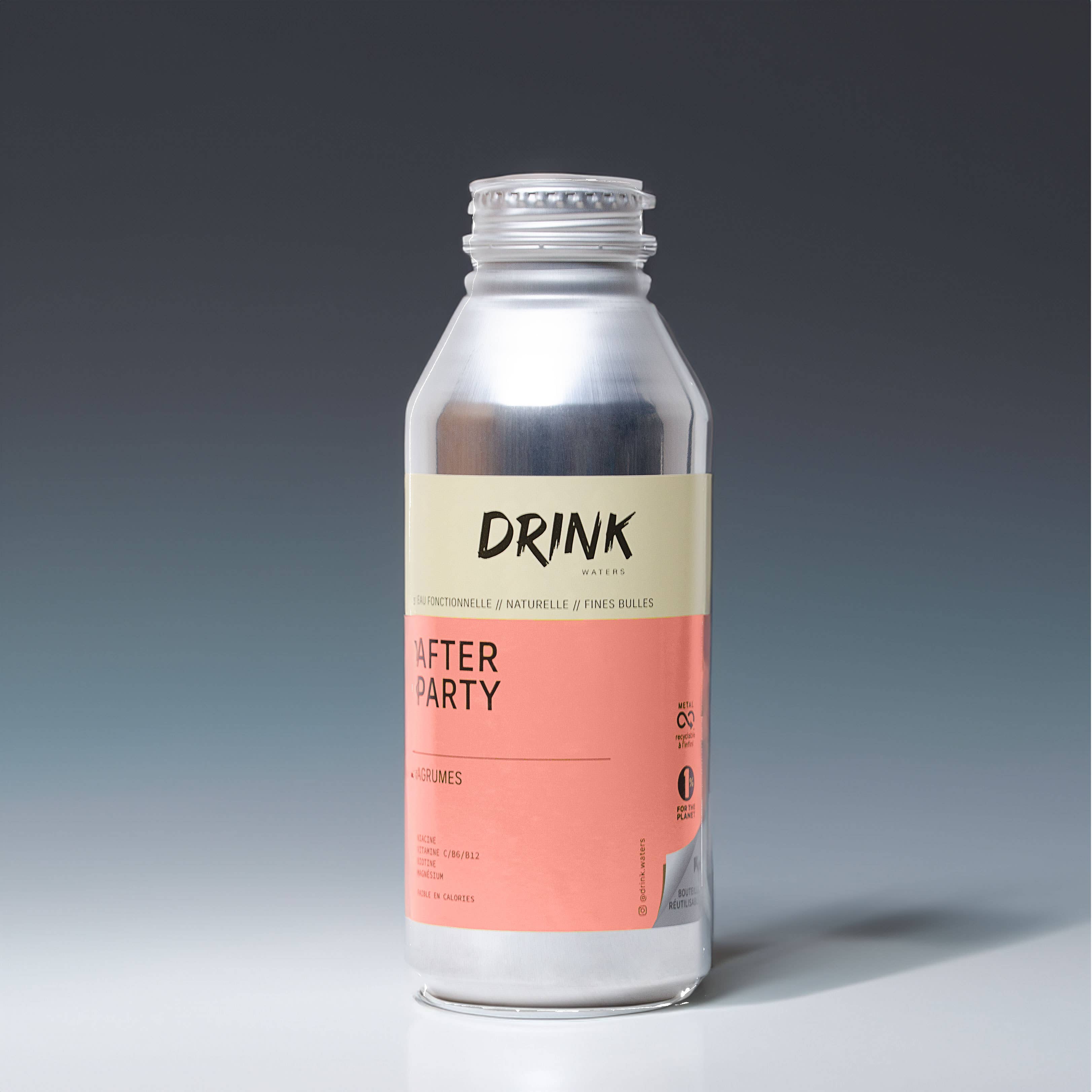 Drink Waters – wholesale Kolsyrat vatten – AFTER PARTY funktionellt kolsyrat vatten från Alperna Alumi0