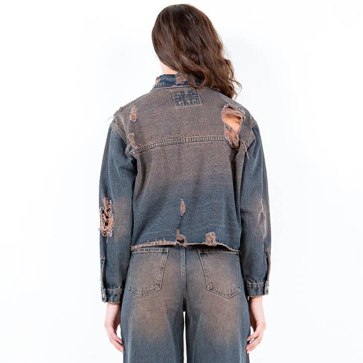 American Bazi - Wholesale Denim Jacket - Women's - DIRTY WASHING DENIM JACKETS-RJK306982