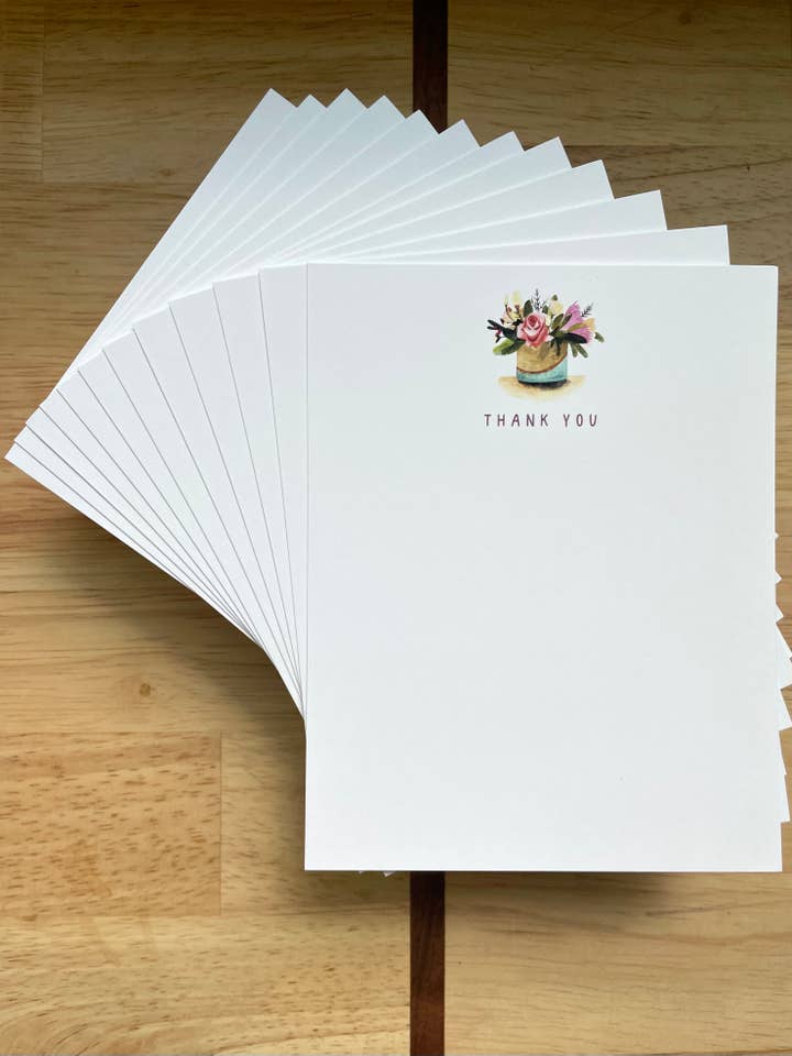 Pack de 12 tarjetas de notas planas de tamaño A2, diseño floral de agradecimiento para venta al por mayor de Kristin Schmidt Artist