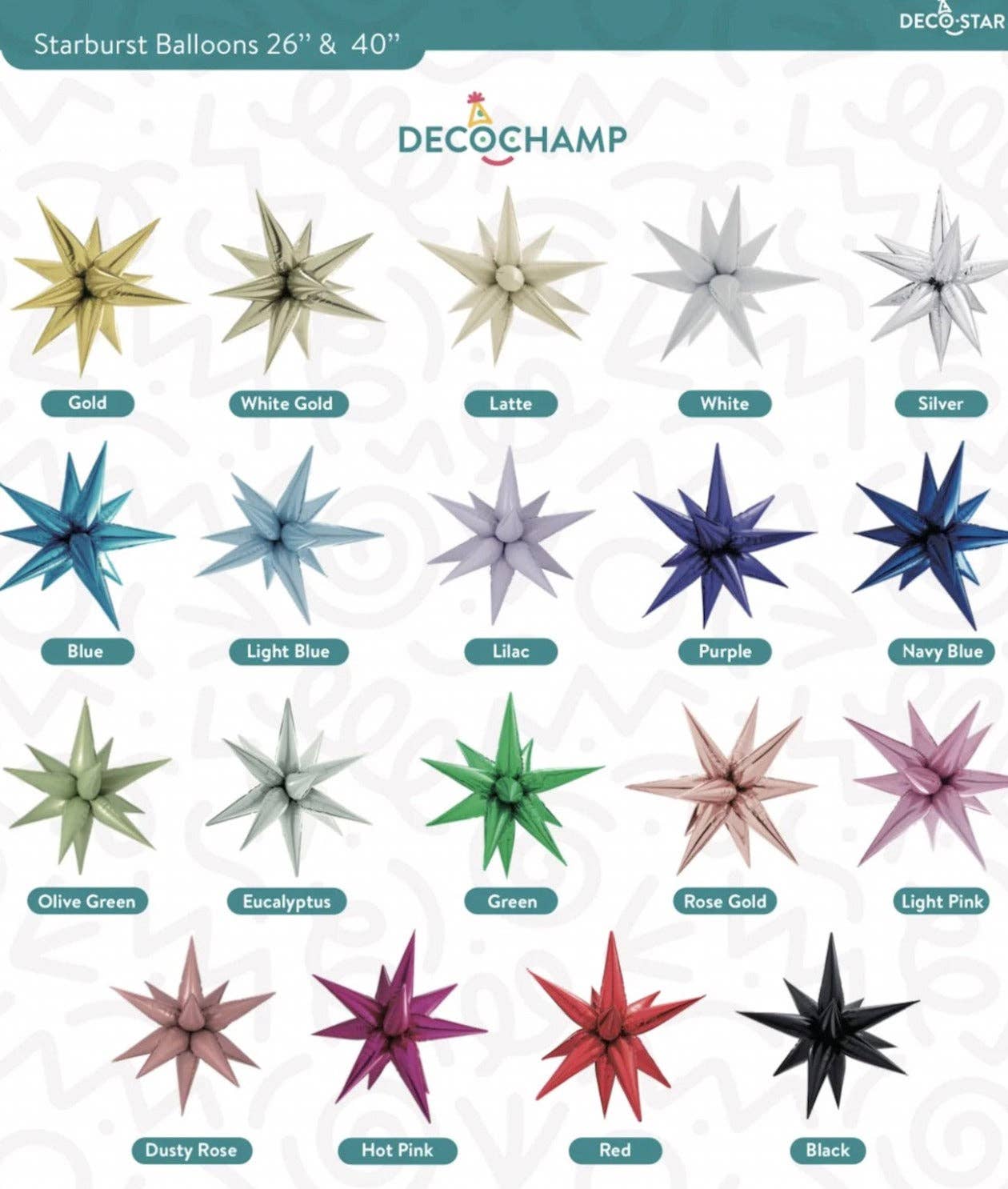 THE BALLOON HUB - Wholesale Balloon - DecoChamp Starburst 3D Foil Balloon - 26 in. (Choose Color)23