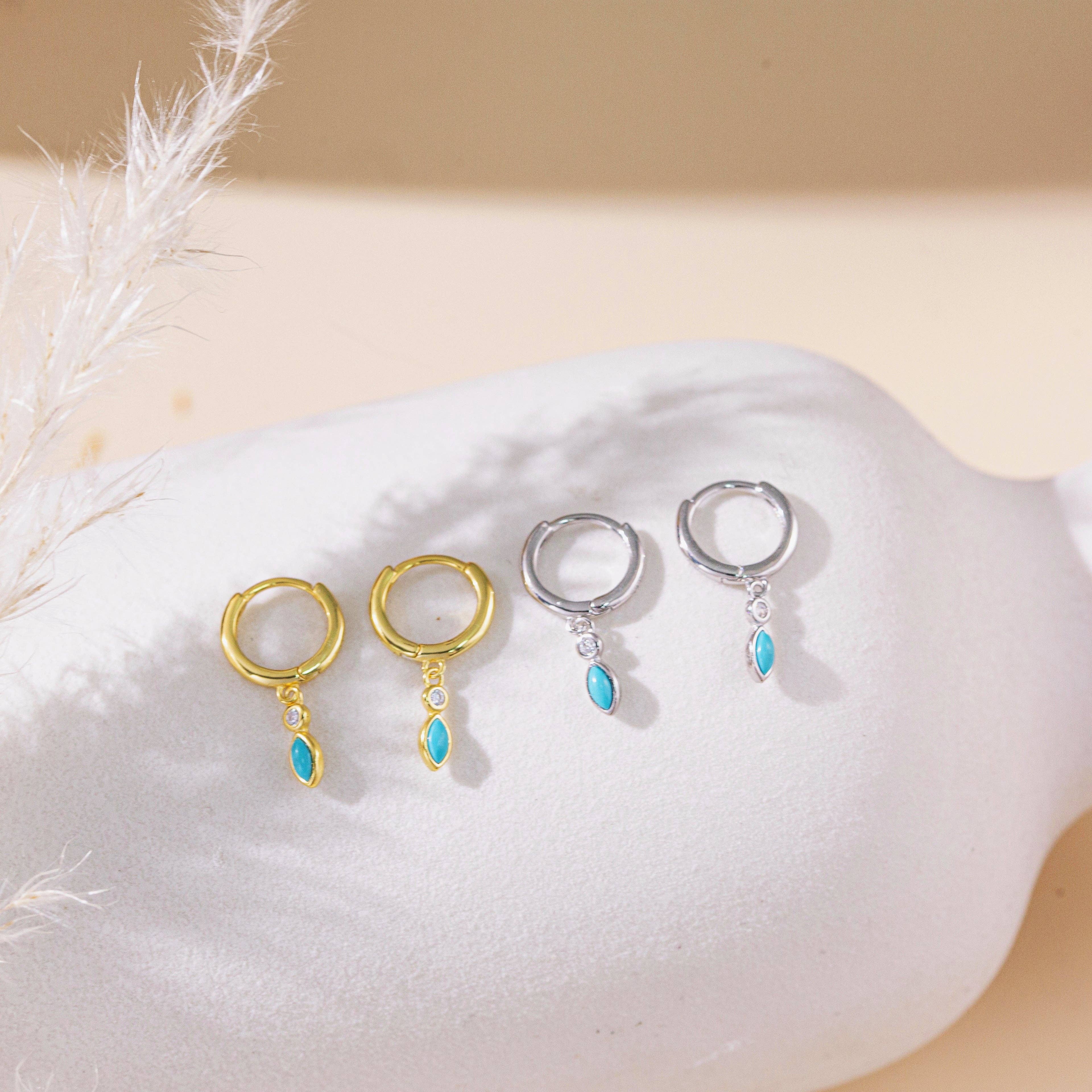 happyzzzsu - Wholesale Huggie Earrings - Sterling Silver Tiny Turquoise Hoop Earrings3