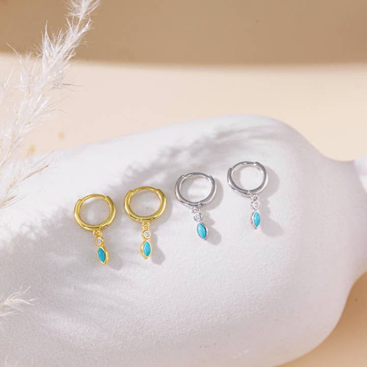 happyzzzsu - Wholesale Huggie Earrings - Sterling Silver Tiny Turquoise Hoop Earrings3