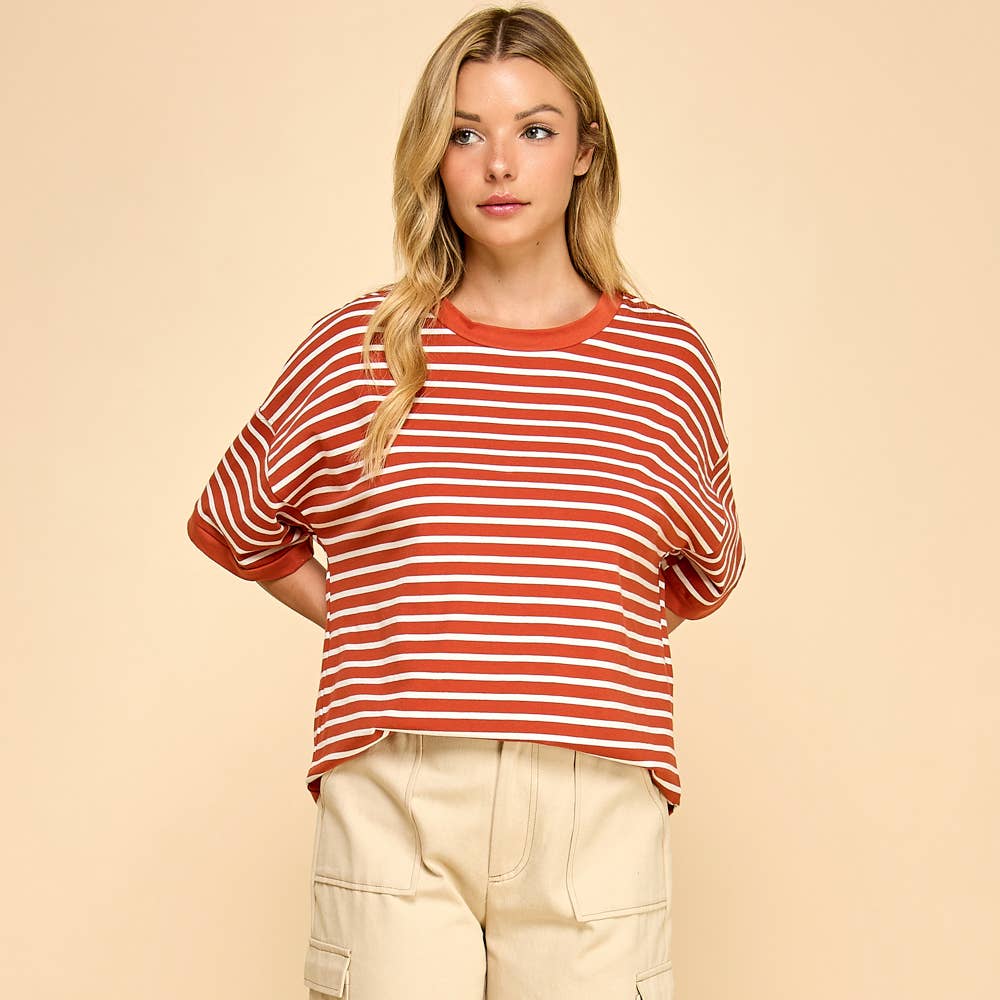 Les Amis - Vente Haut en maille – femme - Haut en maille rayé coupe décontractée casual14