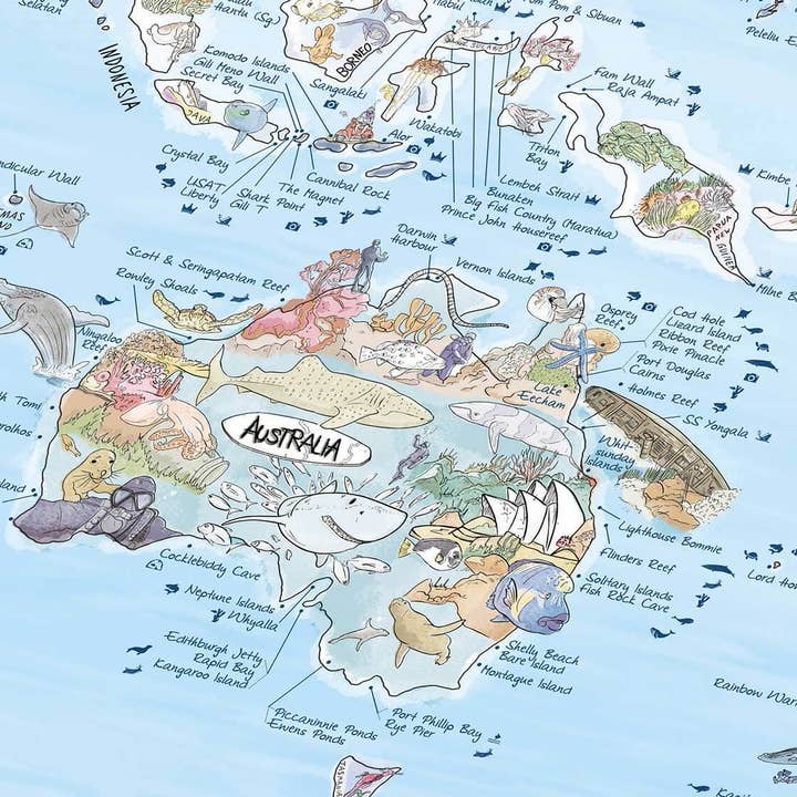 Awesome Maps - Wholesale Map - Dive Map | World Map with 500 Dive Spots3