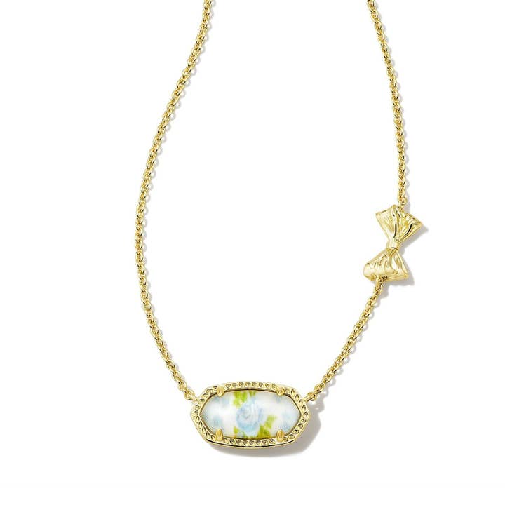 Pink Bloom Flroal Pendant Bow Gold Necklace for wholesale by Sparkling Extras