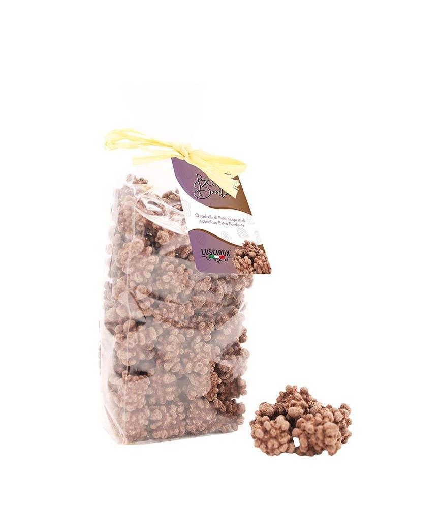 LUSCIOUX - OMNIA GROUP SRL - Wholesale Chocolate Covered Sweets - Figs with Extra Dark Chocolate | 200g0