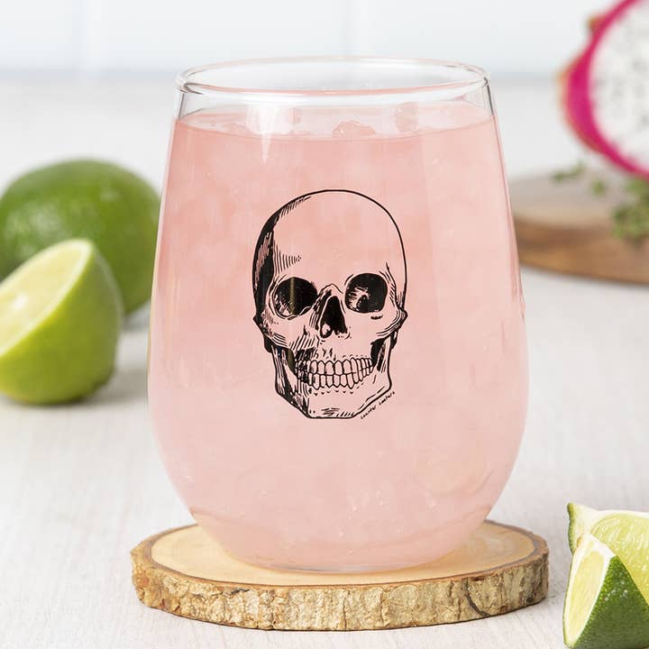 Counter Couture - Wholesale Wine Glass - Skull Stemless Wine Glass - Black