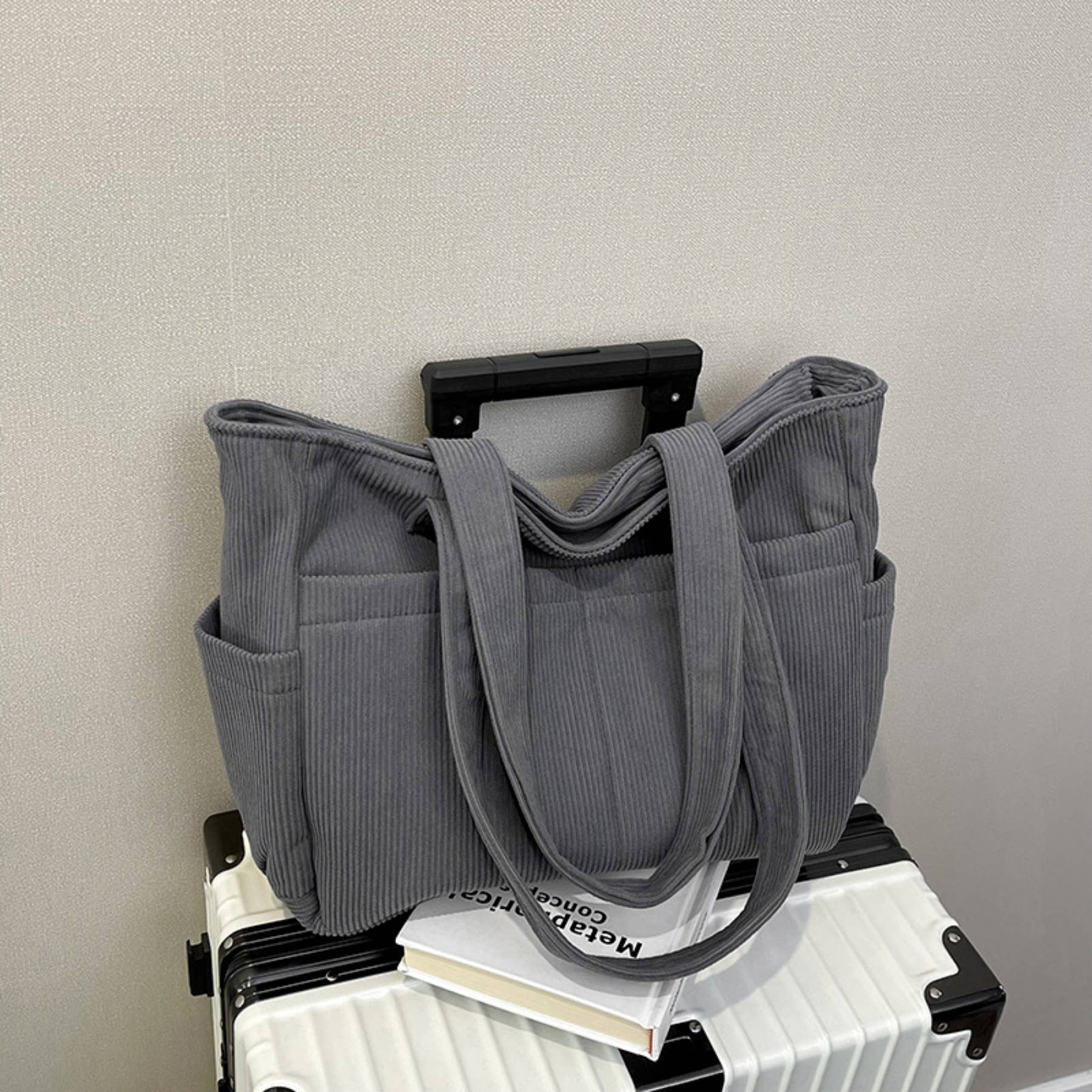 wandf - Wholesale Shoulder Bag - Women's - Casual Solid Color Corduroy Zippered Shoulder Bag Tote12