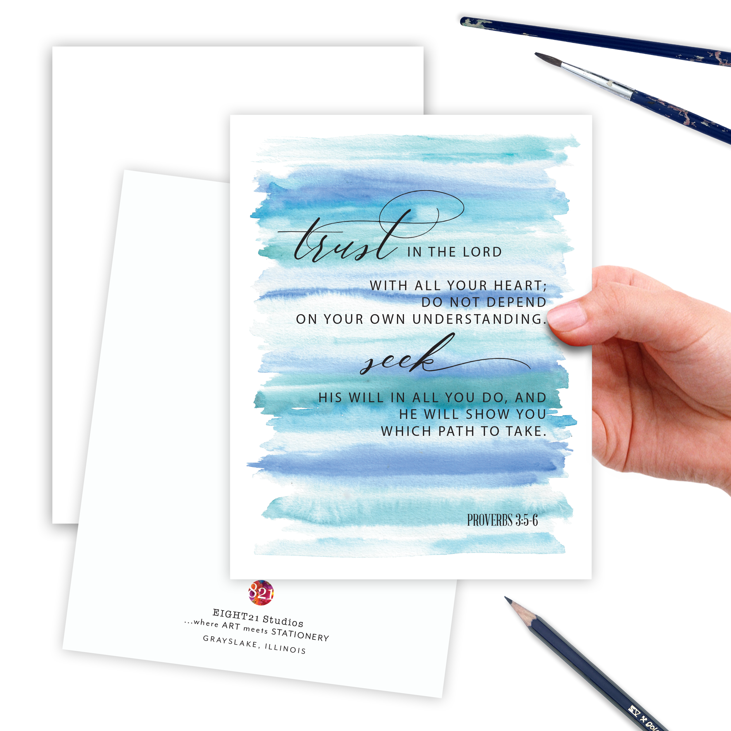 Eight21 Studios + Unique Greeting Cards, Art and Stationery - Wholesale Everyday Greeting Card - Proverbs3:5-6 Trust Scripture Christian Verse Greeting Card1