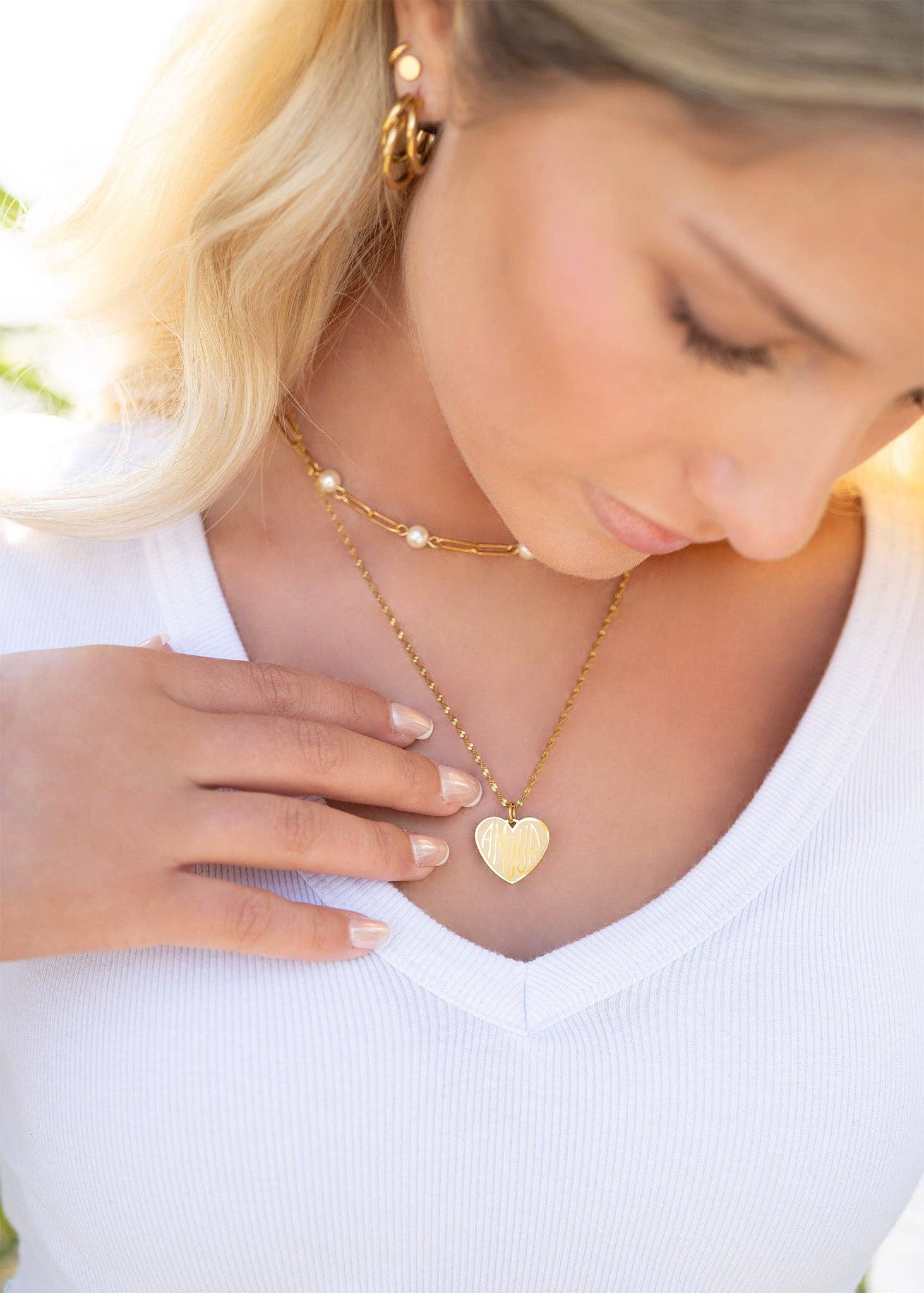 WJW - Wholesale Link & Chain Necklace - 18K Gold PVD Steel Station Pearl Paperclip Chain Necklace8