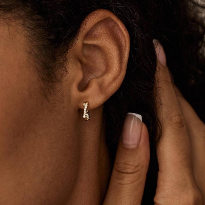 paperln - Wholesale Huggie Earrings - Chic Criss Cross Diamond Huggie Hoops for Everyday Style6